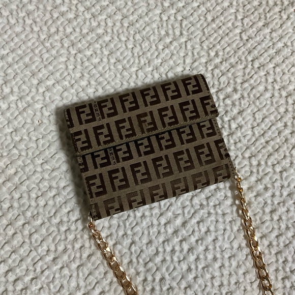 Fendi Handbags - Fendi Brown Monogram Wallet with Gold Chain